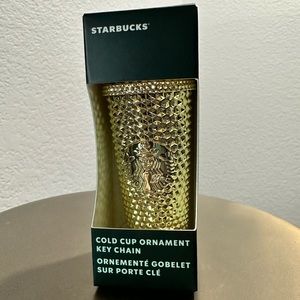 Starbucks Cold Cup Ornament Key Chain in Gold Chrome